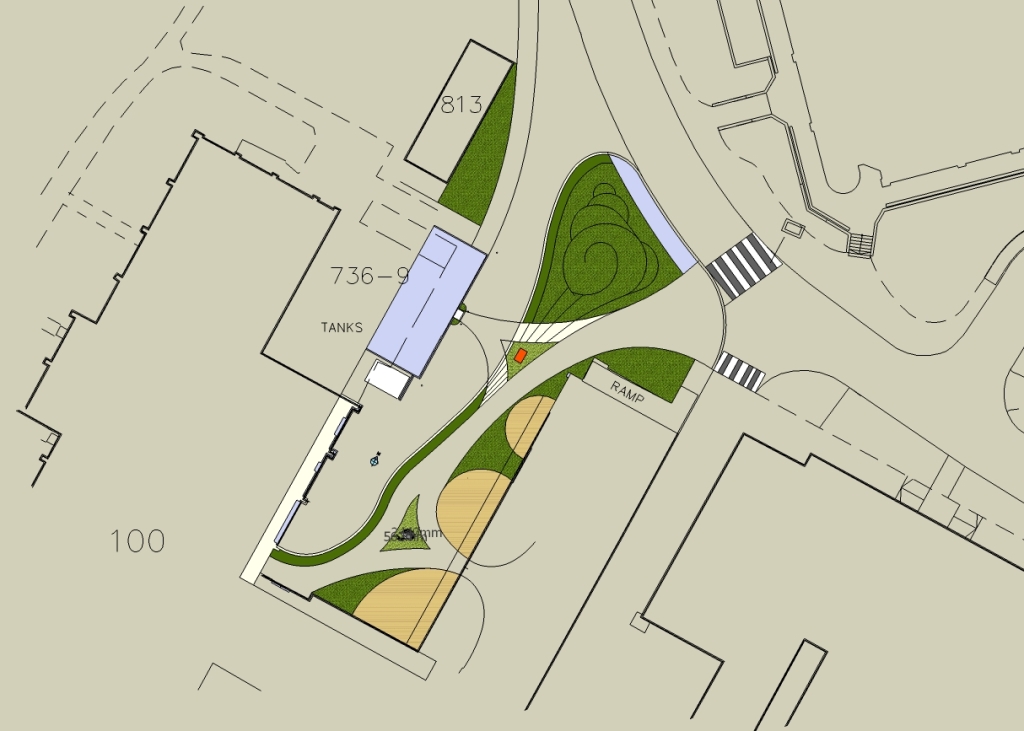 Plan view of a newbuld landscape design scheme
